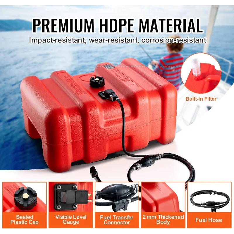 12 Gallon/55L, Portable Fuel Gas Tank for Outboard Engine Boats,