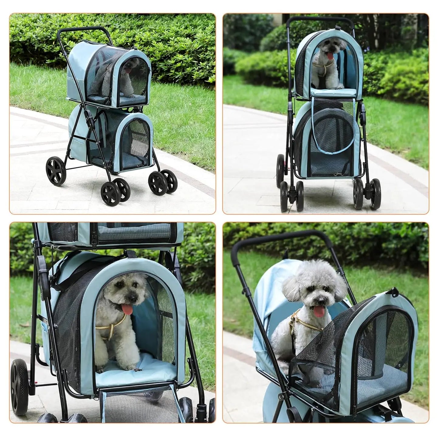 4-in-1 Double Pet Stroller for Dogs and Cats, 2 Detachable Carriers