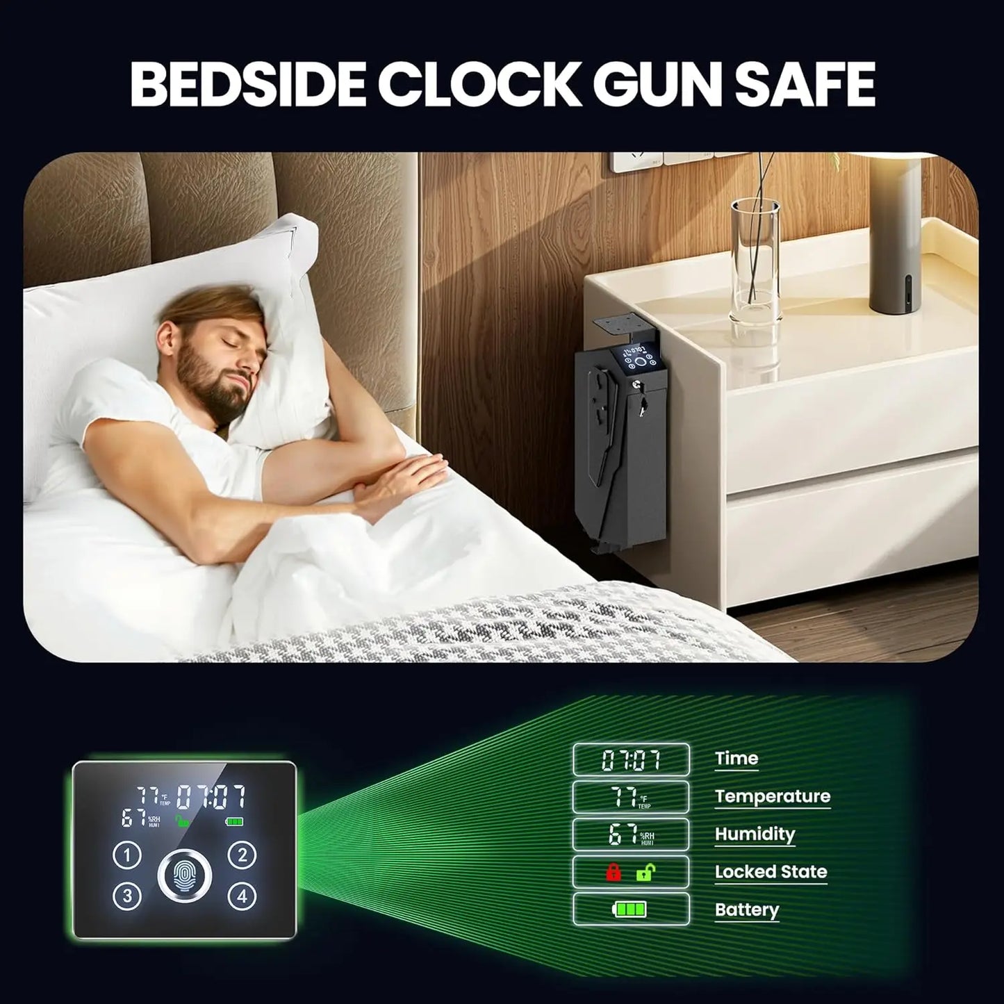 Nightstand Pistol Safe with Fingerprint & Passcode