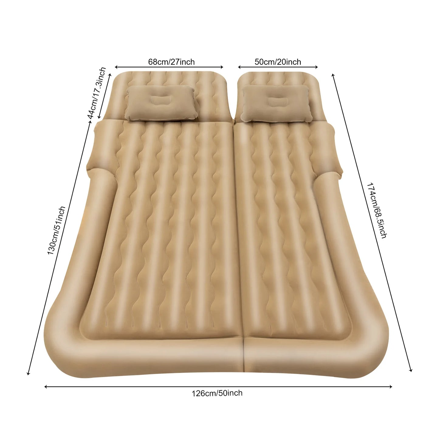 Grey/Black/ Beige Car Air Mattress Travel Bed Flocking Inflatable Car Bed +2Pillow for Camping
