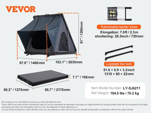 Rooftop Tent Hard Shell Roof Top with Telescopic Ladder