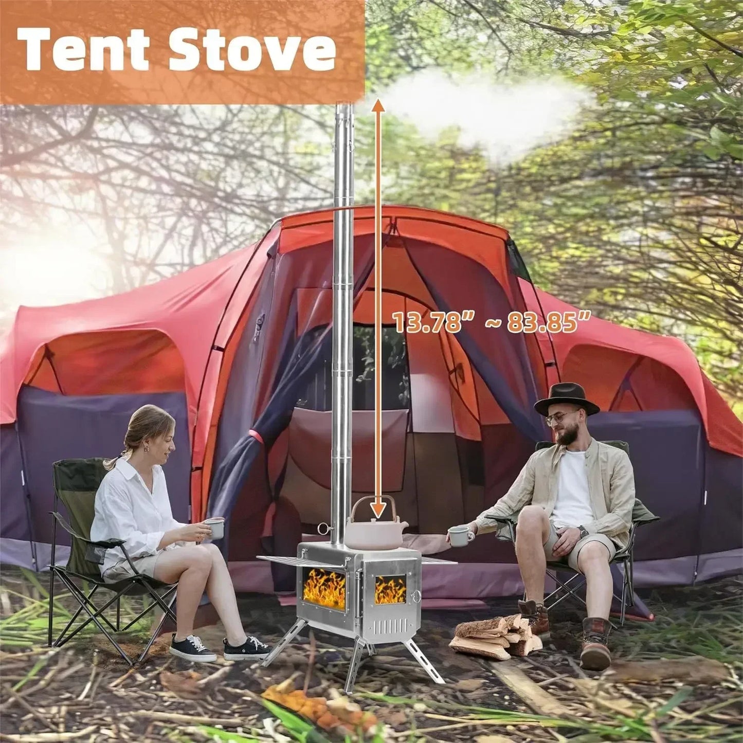Stainless Steel Wood , 22“ Oversize Heating Burner Stove for Tent, Includes Pipe
