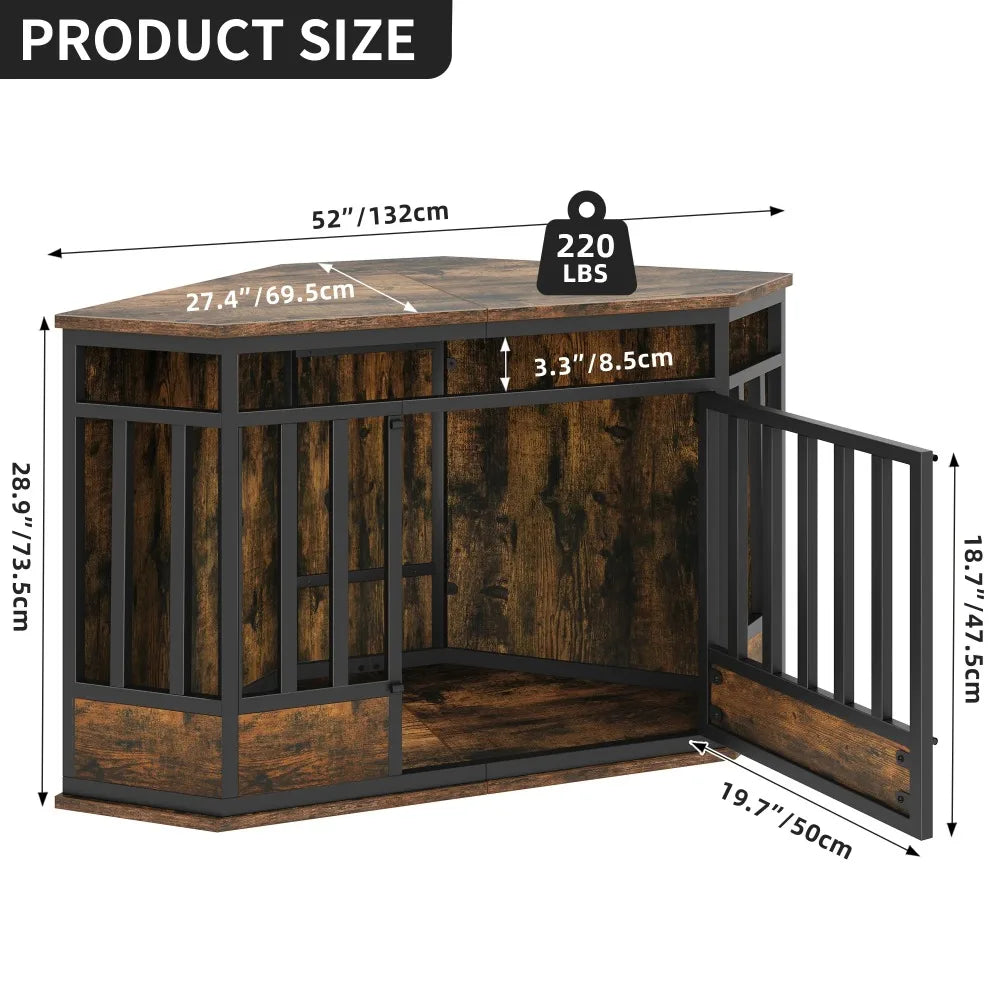52 Inch Heavy Duty Corner Dog Crate Furniture,
