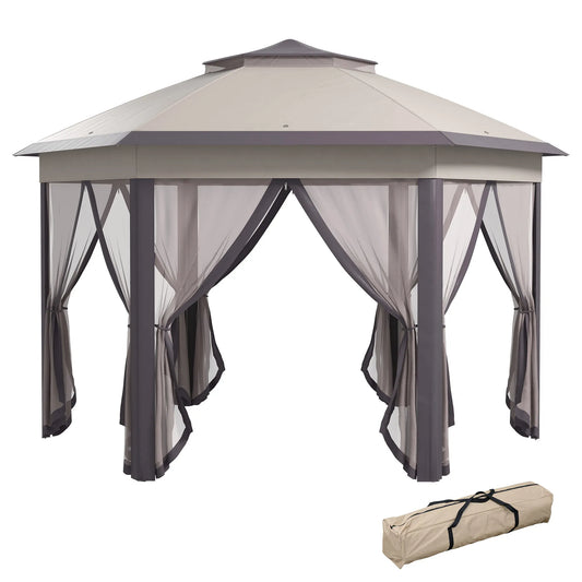 13.3' Hexagon Soft Top 2-Tier Canopy Gazebo Shade W/ Steel Supporting Frame