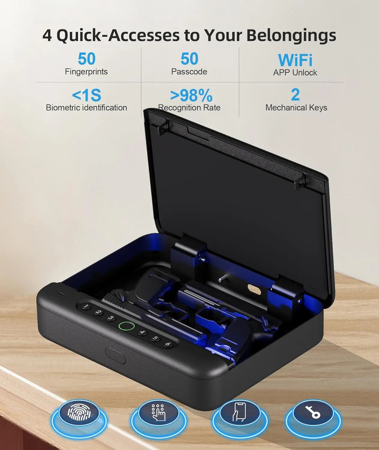 Gun Safe,For Handgun,With Fingerprint