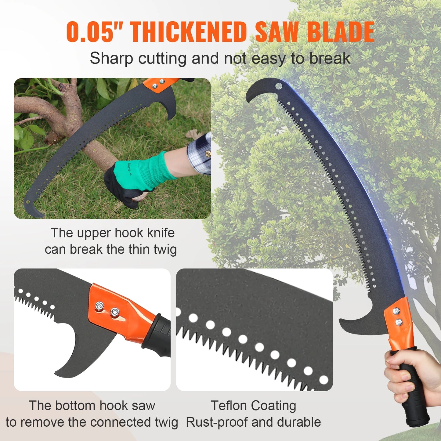 SucceBuy Manual Pole Saw Extendable Tree Pruner With Sharp Steel Blade For High Branches