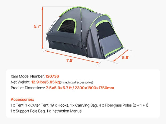 Pickup Truck Tent for Camping with Double Layer