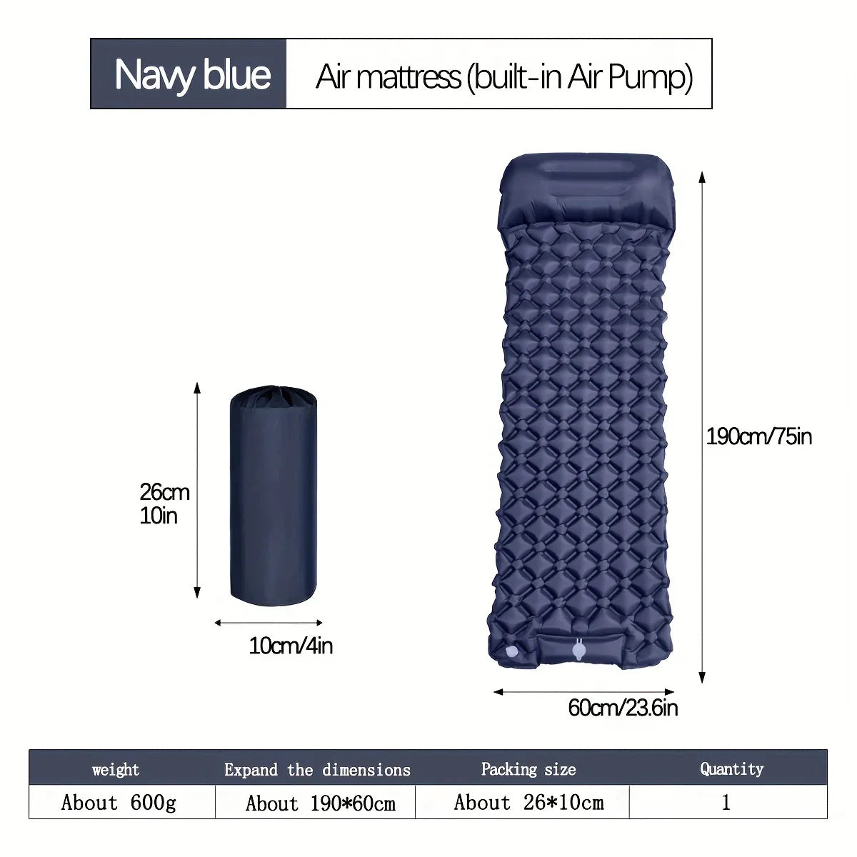 Outdoor Camping Inflatable Pad With Pillows Built In Inflator Pump