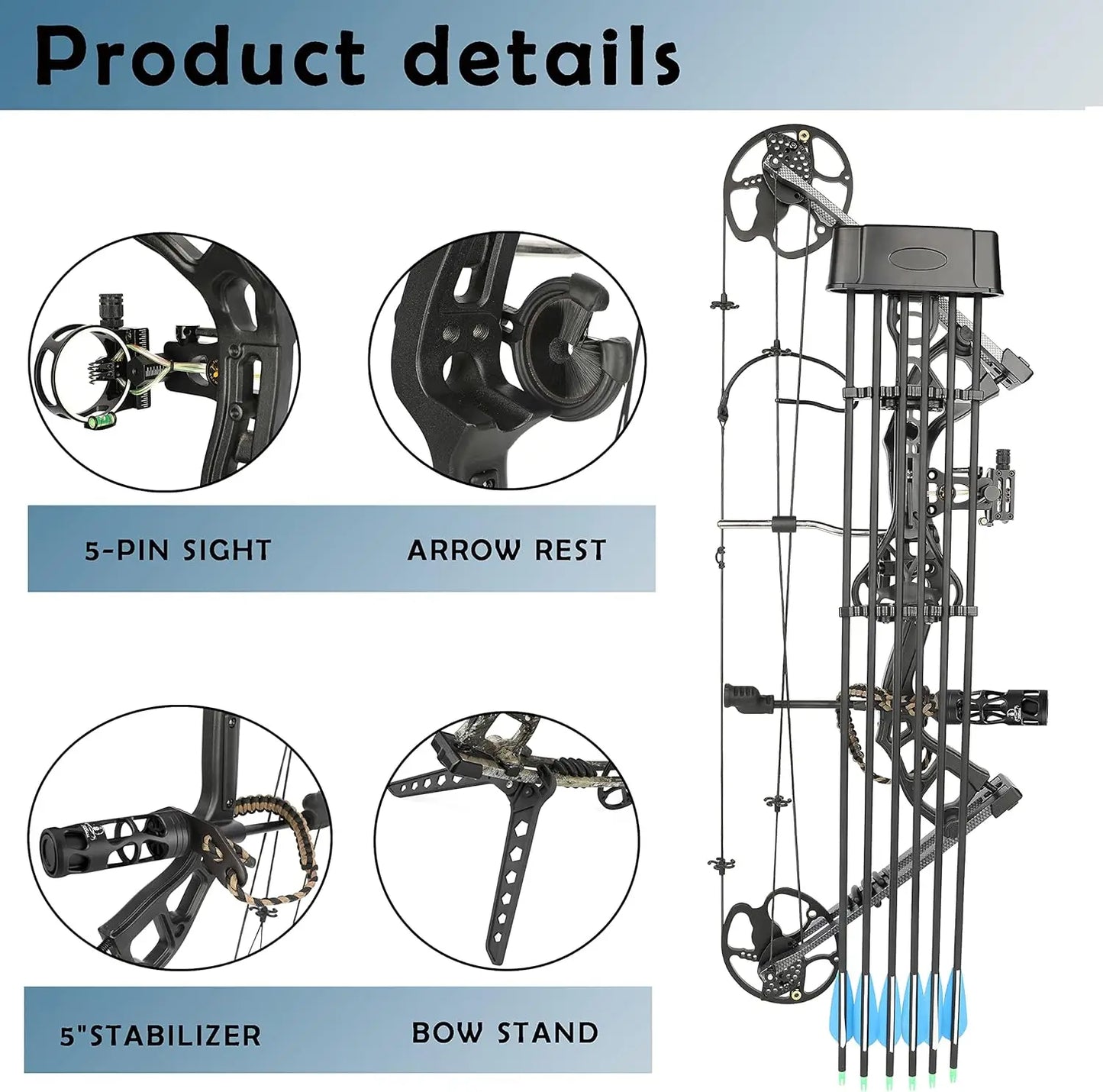 Compound Bow Kit, Draw Weight 0-70 lbs Adjustable, Draw Length