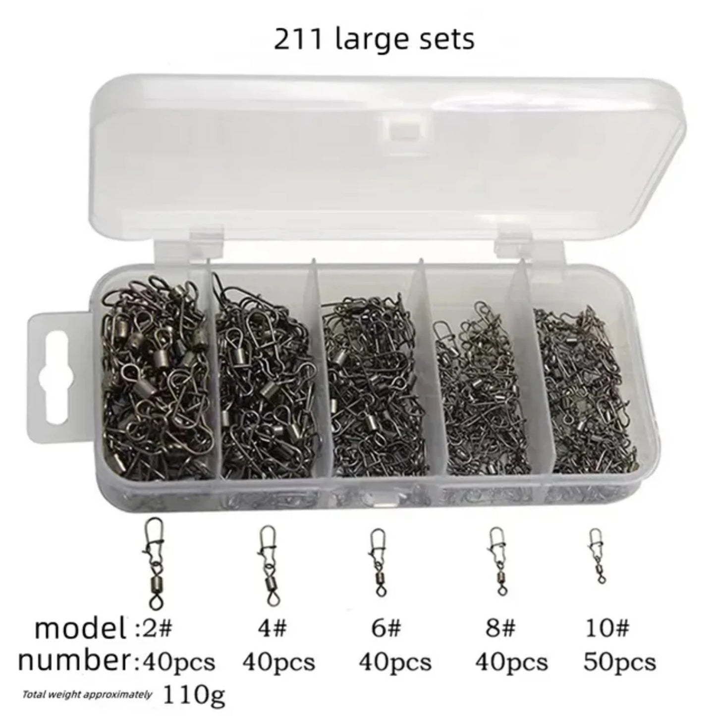 96-211pc/box Stainless Steel Fishing Connector Pin 4# 6# 8#10#12# Bearing Rolling Swivel