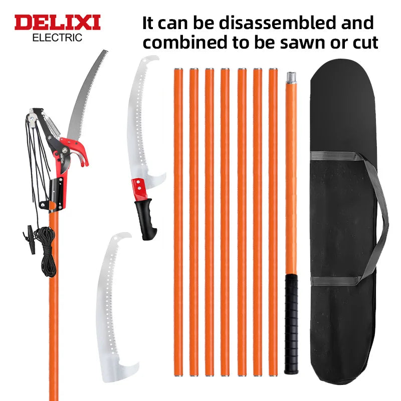 Delixi Electric 2-in-1 Telescopic Saw Adjustable Tree Pruning Tool with Anti-Slip Grip and Long Reach