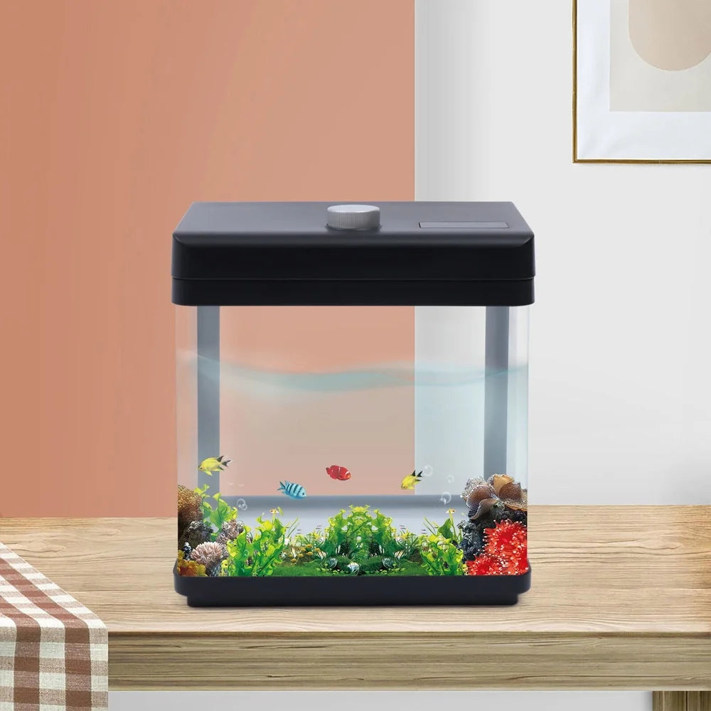 2.5 Gallon Aquarium Starter Kit LED Light Power Filter Desktop Fish Tank