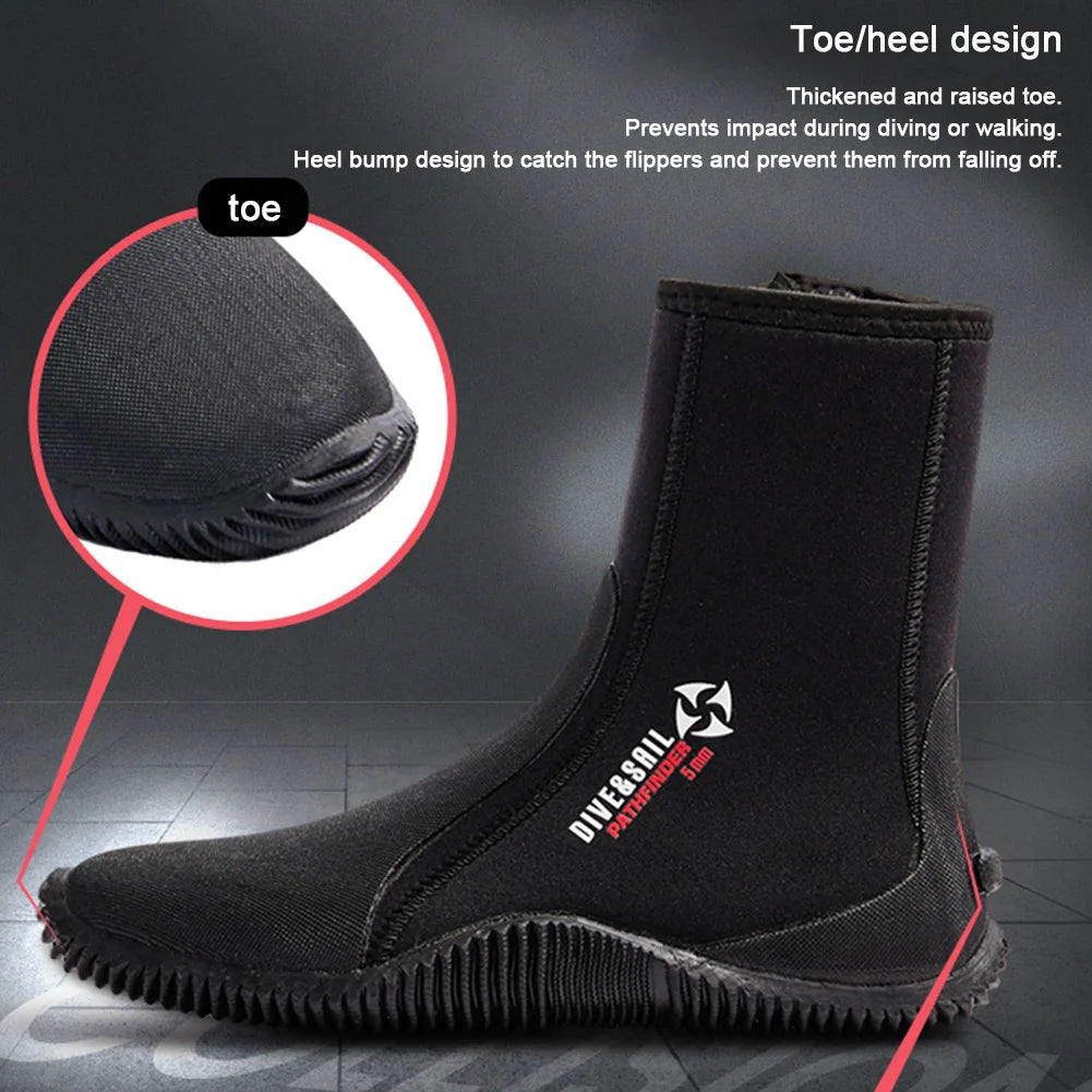 Neoprene Diving Boots Zipper Dive Boots Anti-Slip 5mmfor Diving Snorkeling Surfing