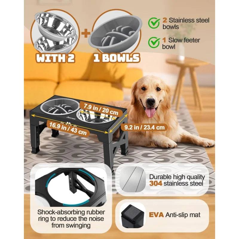 Adjustable Elevated Dog Bowls Stand with 3 Stainless Steel Bowls