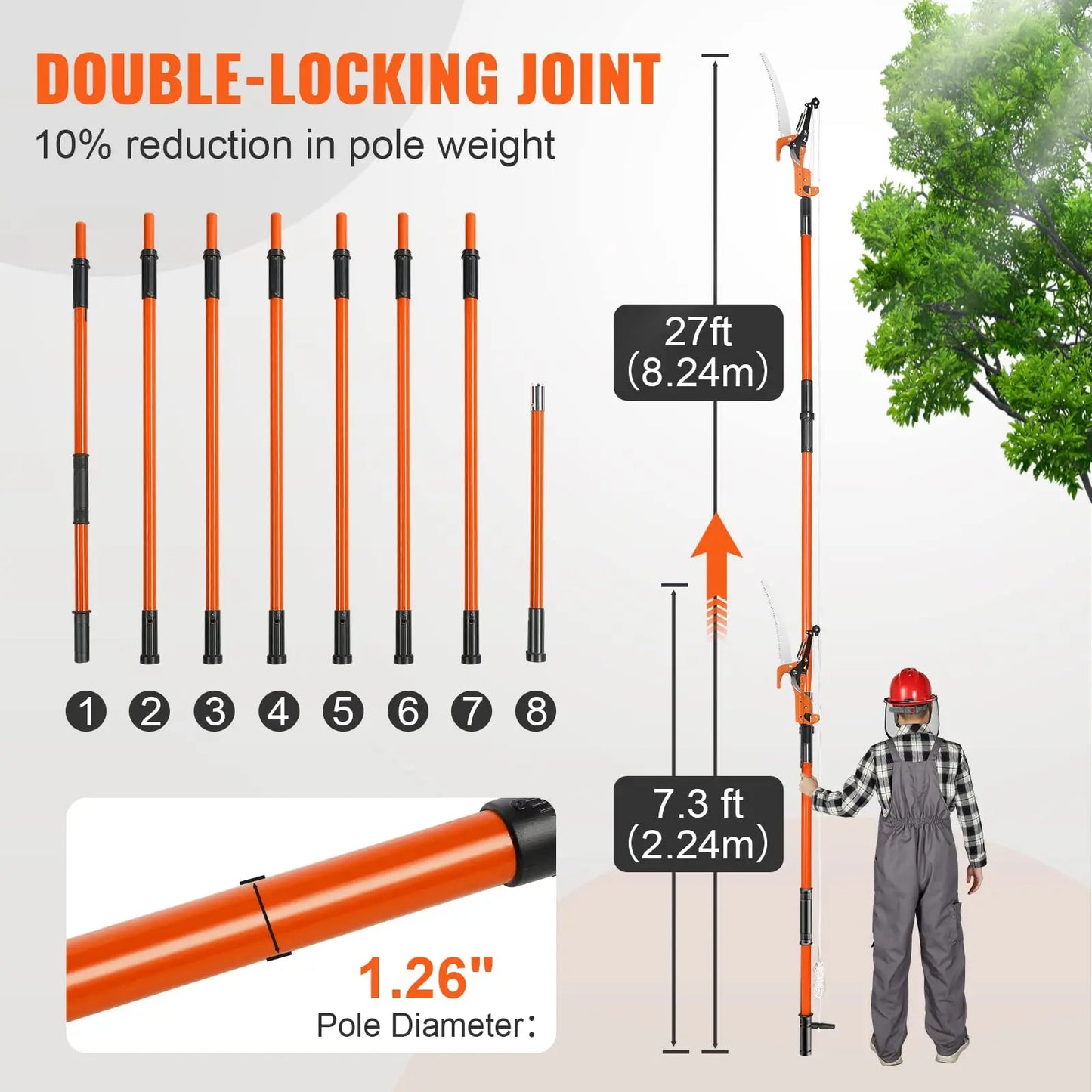 SucceBuy Manual Pole Saw Extendable Tree Pruner With Sharp Steel Blade For High Branches