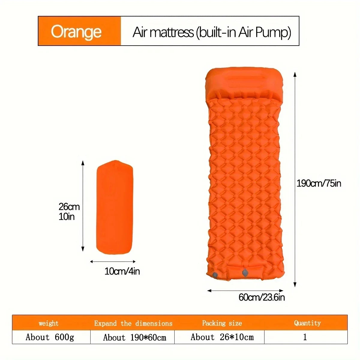 Outdoor Camping Inflatable Pad With Pillows Built In Inflator Pump