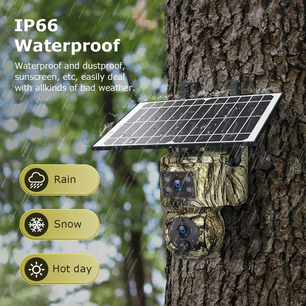 Dual Lens Solar Camera Outdoor  WiFi Security Hunting Motion Tracking PTZ Camera