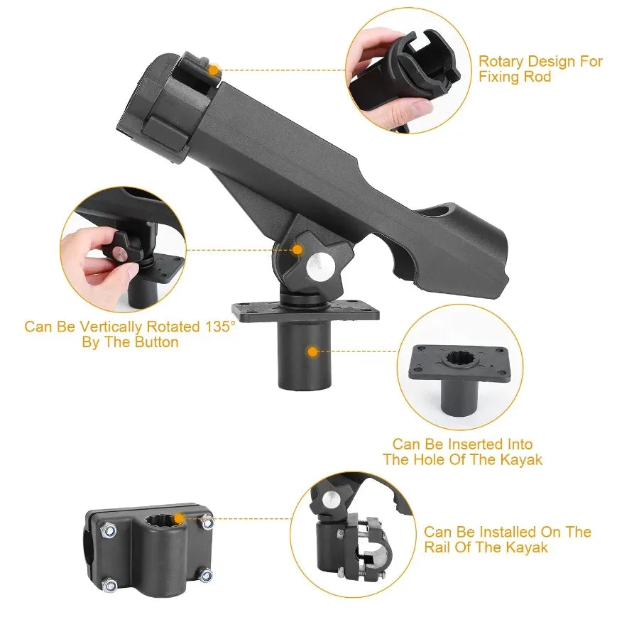 Boat Fishing Pole Rod Holder 360° Rotatable Kayak Side Rail