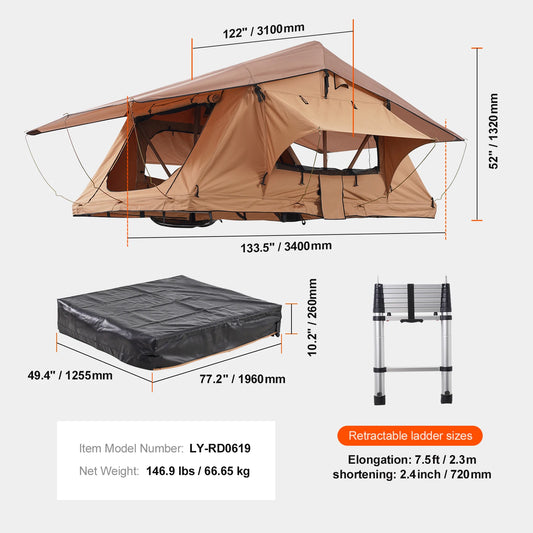 Rooftop Tent Hardshell Folding Tent with Telescopic Ladder Mattress