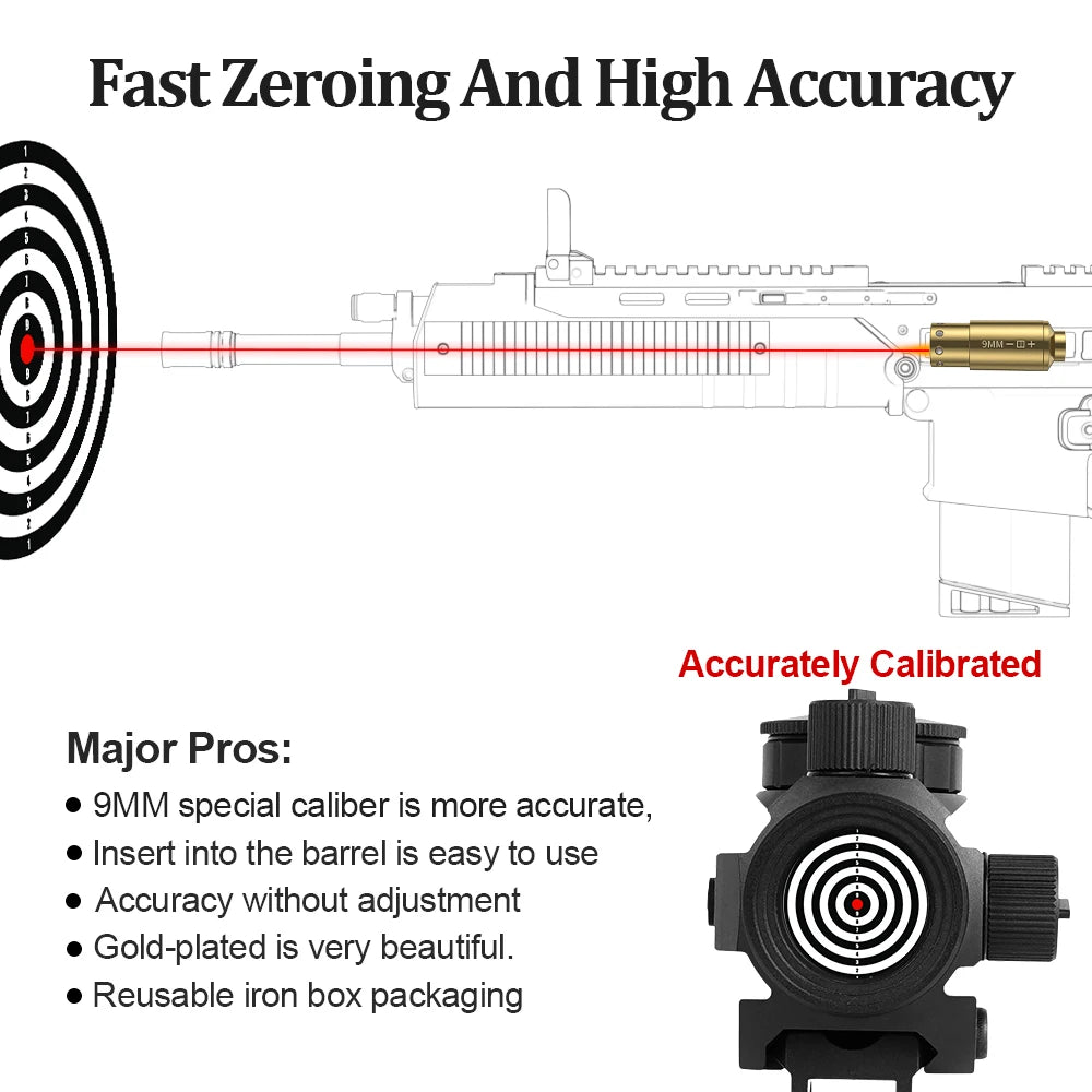 9MM Optics Cartridge Red Dot Laser Boresighter