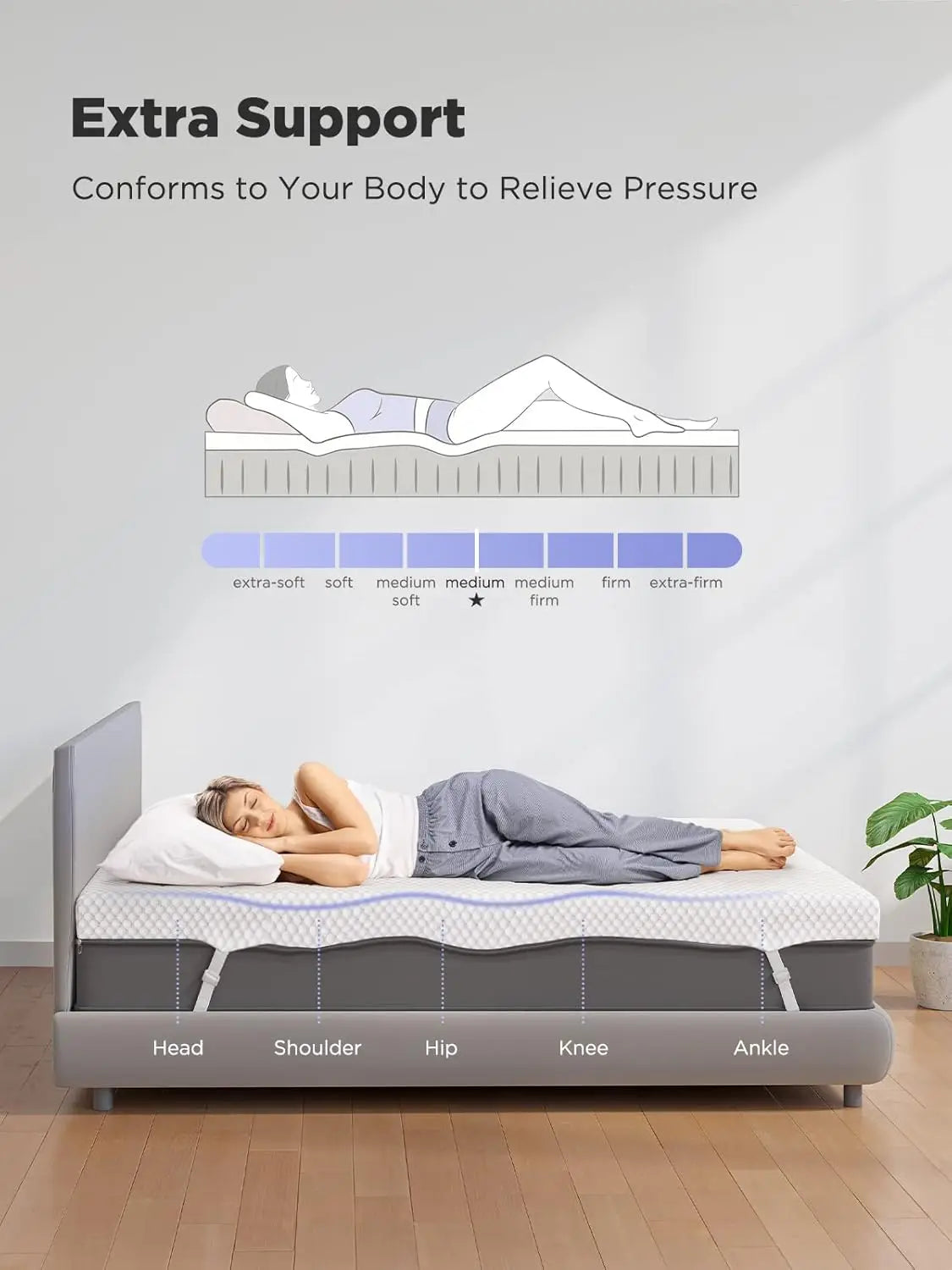 2/3/4 Inch Gel Memory Foam Pressure Relief, Premium Soft Mattress Topper for Cooling Sleep, Non-Slip Design
