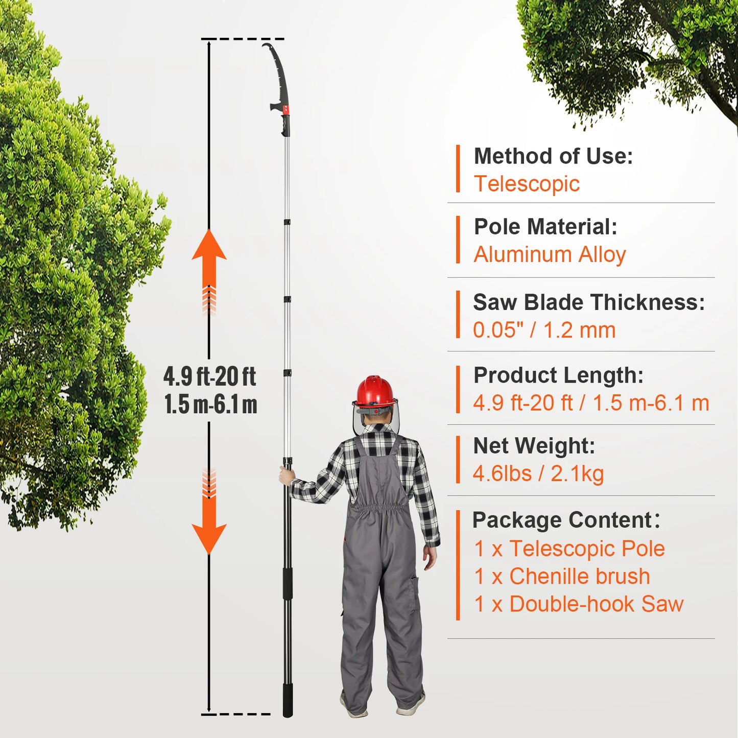 SucceBuy Manual Pole Saw Extendable Tree Pruner With Sharp Steel Blade For High Branches