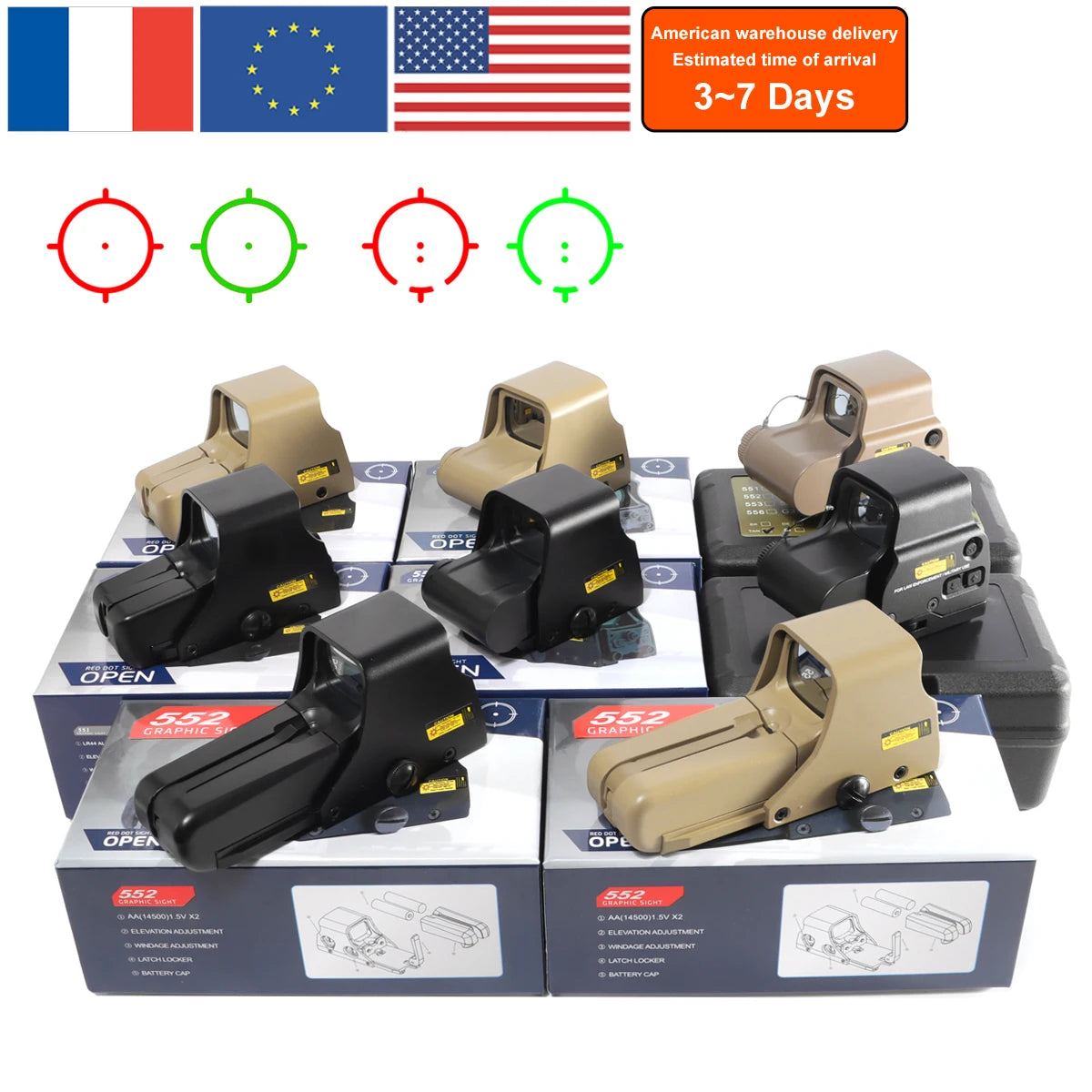 Red Green Dot Holographic Hunting Reflex Sight Riflescope 20mm