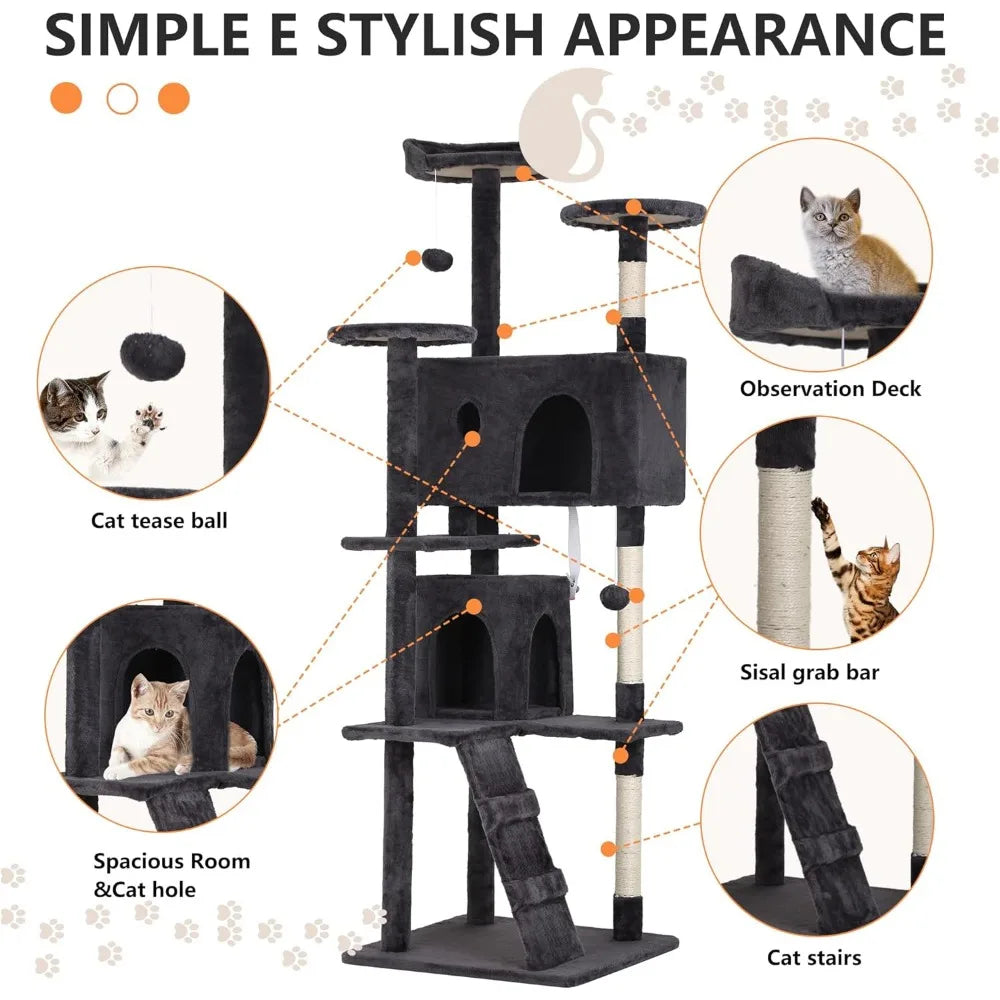 BestPet 70in Cat Tree Tower for Cats Multi-Level Scratching Posts