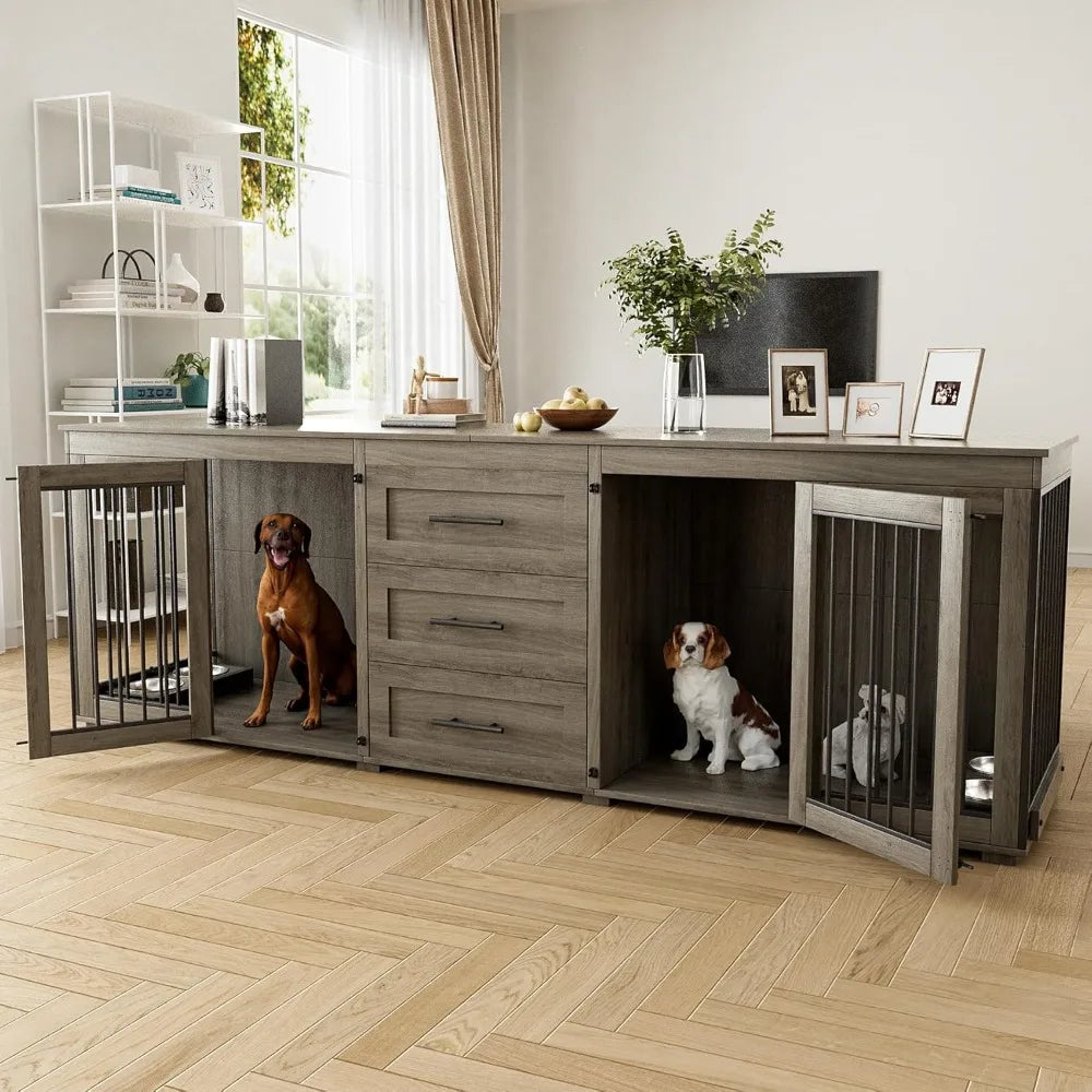 94.5" Large Dog Crate Furniture For 2 Dogs,