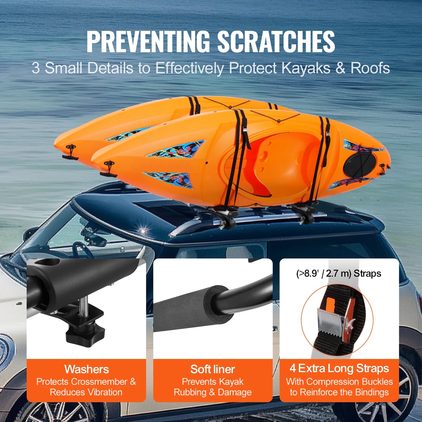 Kayak Roof Rack 2 Pairs J-Bar for Easy Kayak Transport