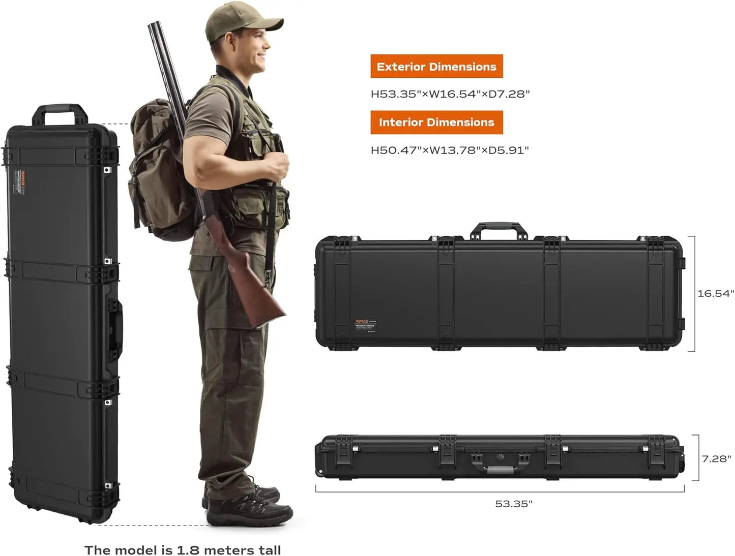 Tactical Rifle Case, All Weather Hard Gun Case with Wheels