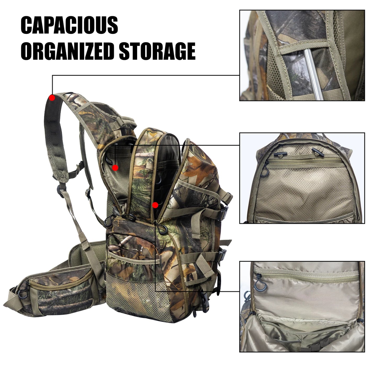 Backpack Camo Hunting Pack with Gun Bow Pocket Long-Lasting Large Capacity Hunting Day Pack