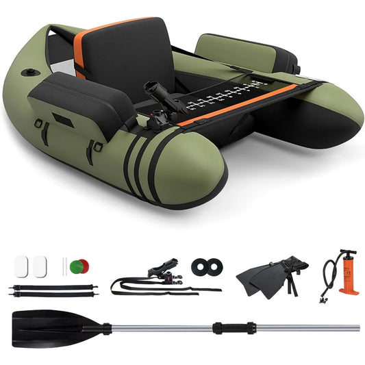 Float tube, 350 lb inflatable fishing boat with paddle, pump, fin,