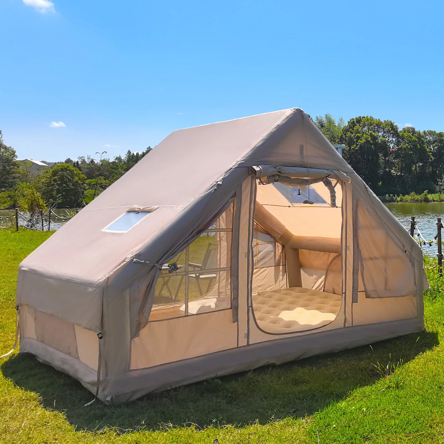 4-6 People for Camping Inflatable Tent, Glamping Tent with Stove Jack ,