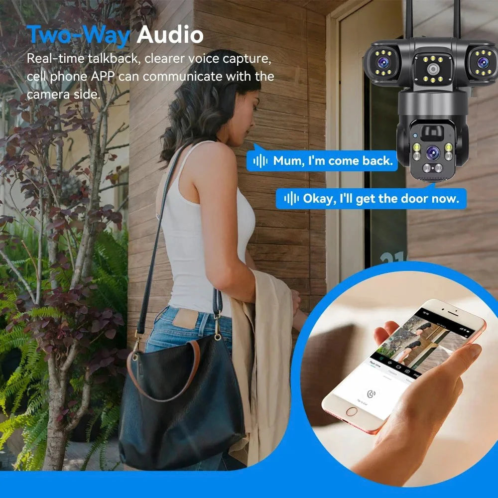9MP Full HD Solar WiFi Camera 3 Screen 3 Lens 10X Zoom  Surveillance Night Vision Security Protection