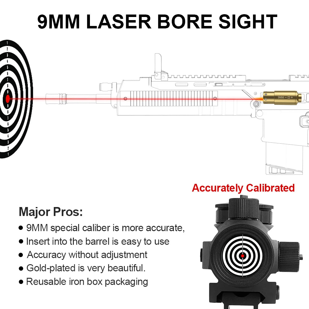 9MM Optics Cartridge Red Dot Laser Boresighter