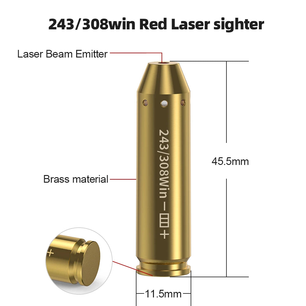 243 308WIN Cartridge Red Dot Laser Brass Boresighter