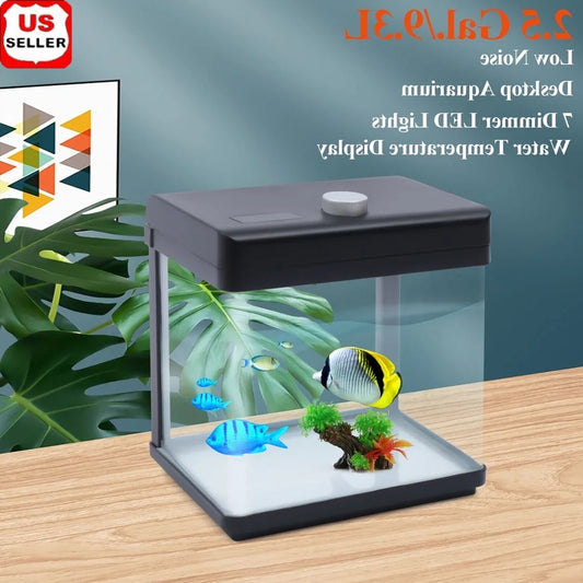 2.5 Gallon Aquarium Starter Kit LED Light Power Filter Desktop Fish Tank