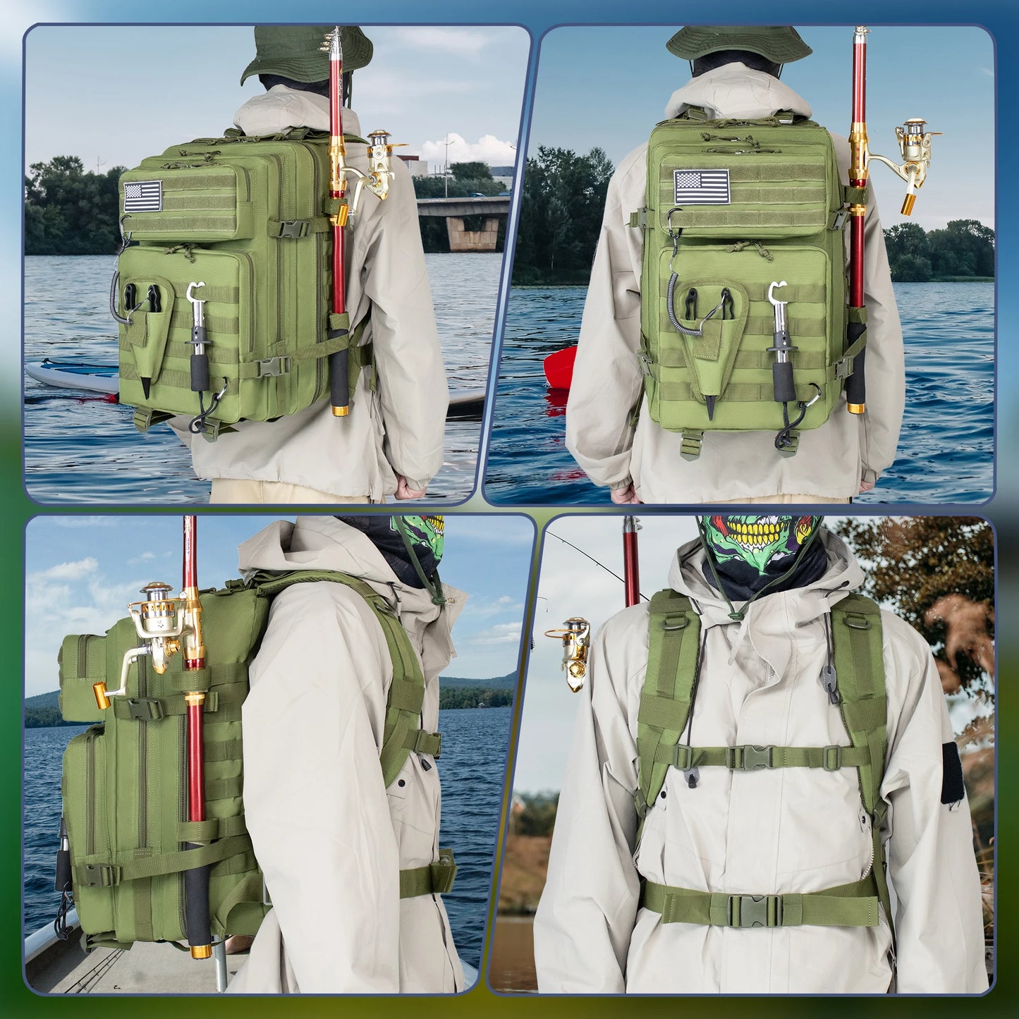 45L Fishing Hunting Bag Tactical Backpack Men's Travel Rucksack Waterproof Outdoor