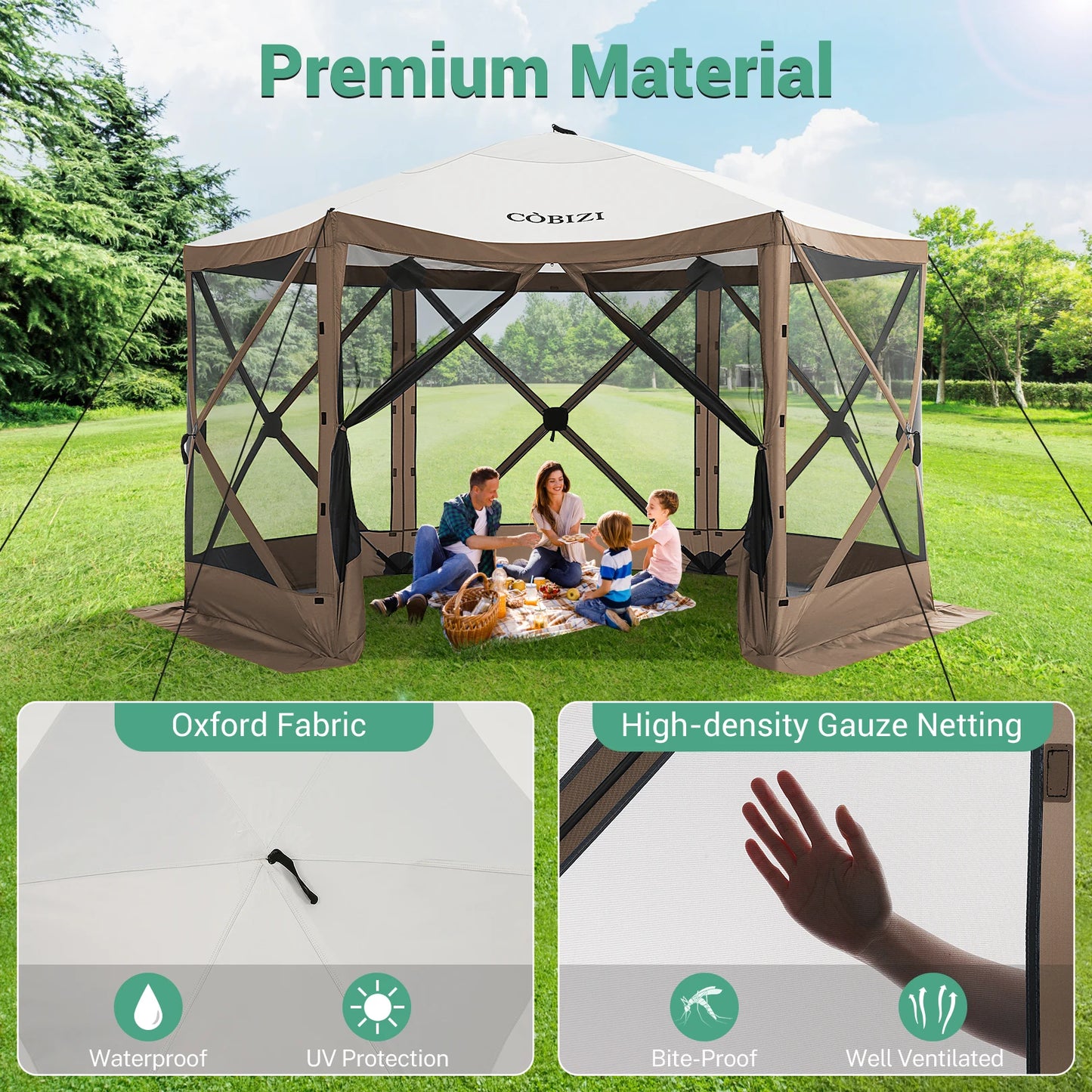 12x12ft Pop up Gazebo Screen House Tent with Mosquito Netting,