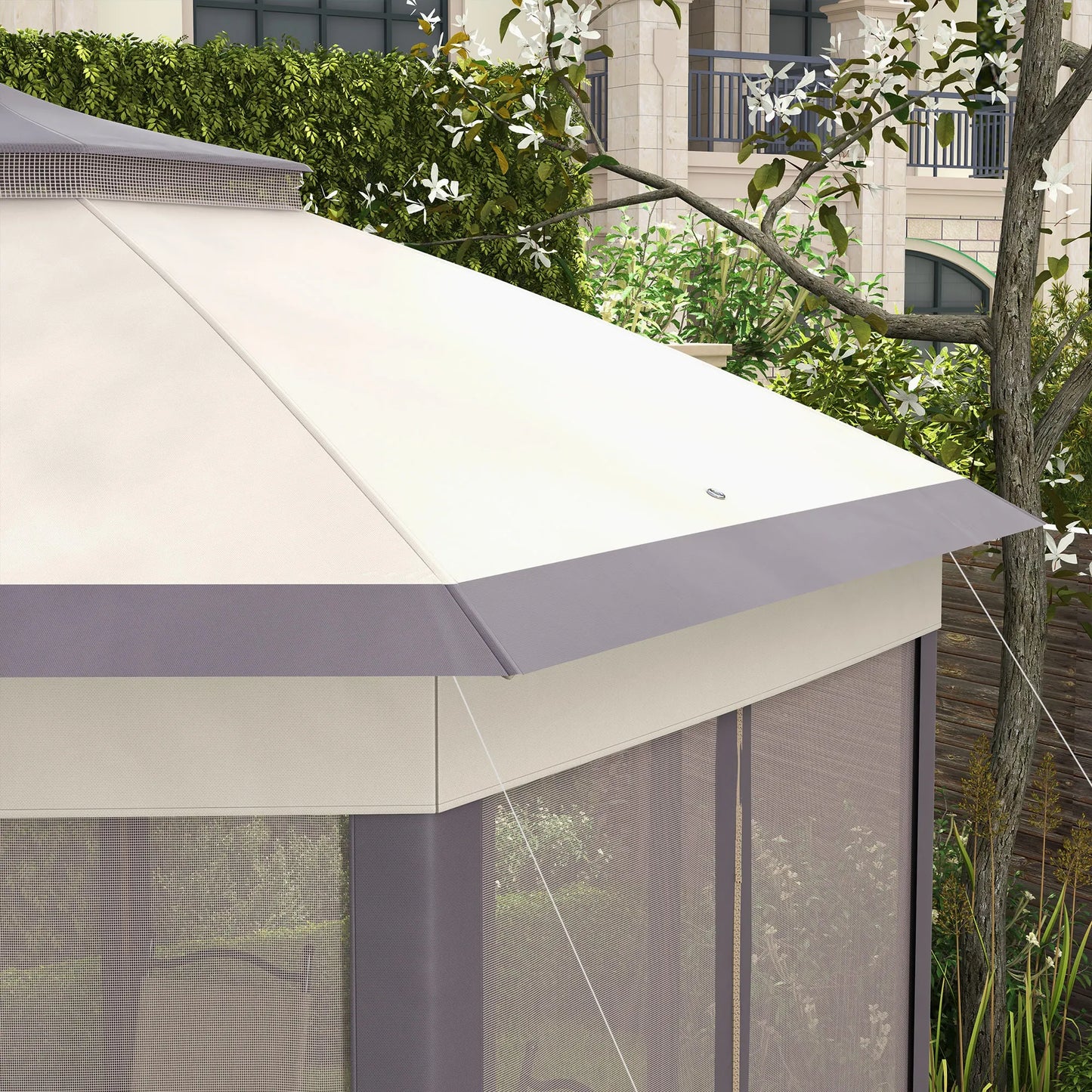 13.3' Hexagon Soft Top 2-Tier Canopy Gazebo Shade W/ Steel Supporting Frame