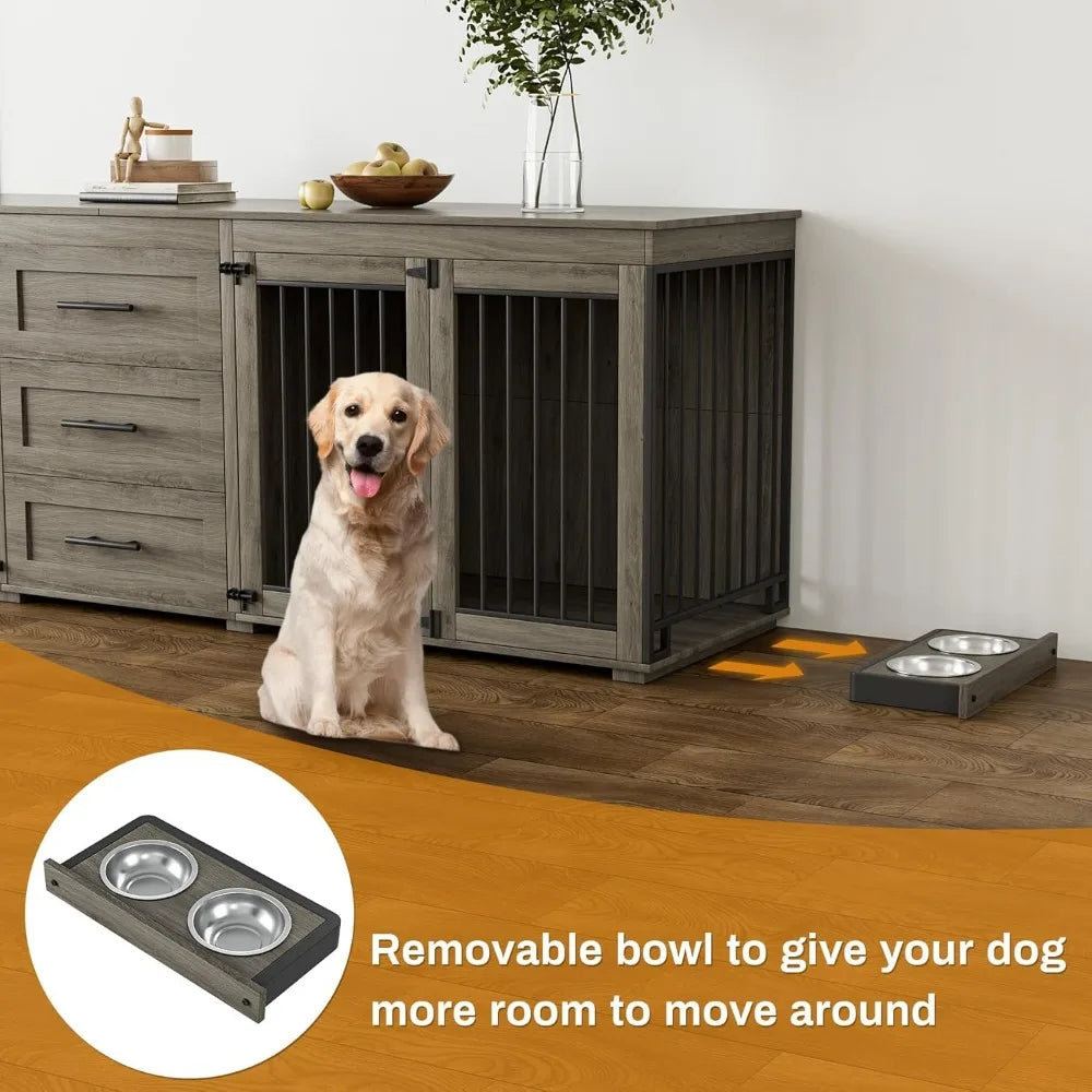 94.5" Large Dog Crate Furniture For 2 Dogs,