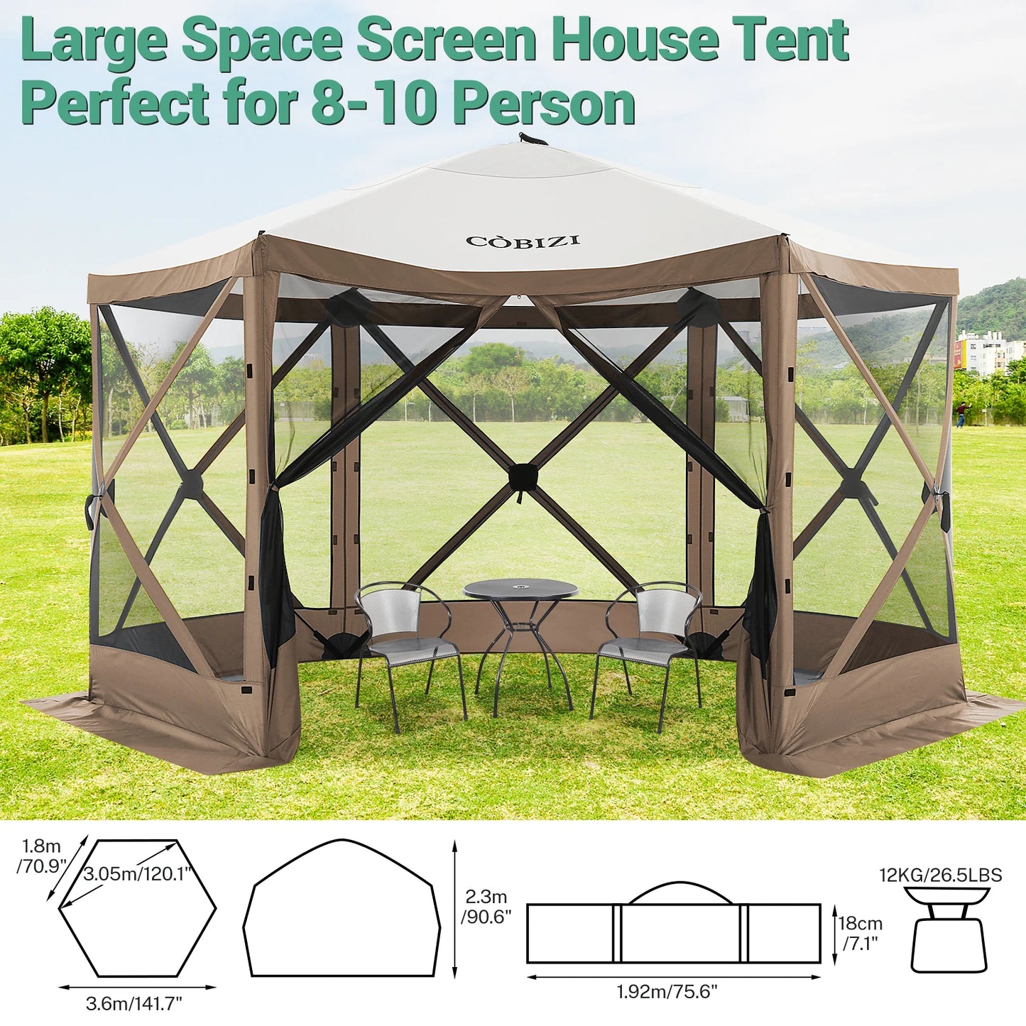 12x12ft Pop up Gazebo Screen House Tent with Mosquito Netting,