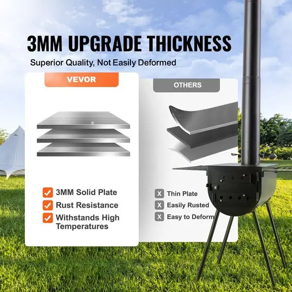 Camping Tent Portable Wood Burning Stove with Chimney Pipes