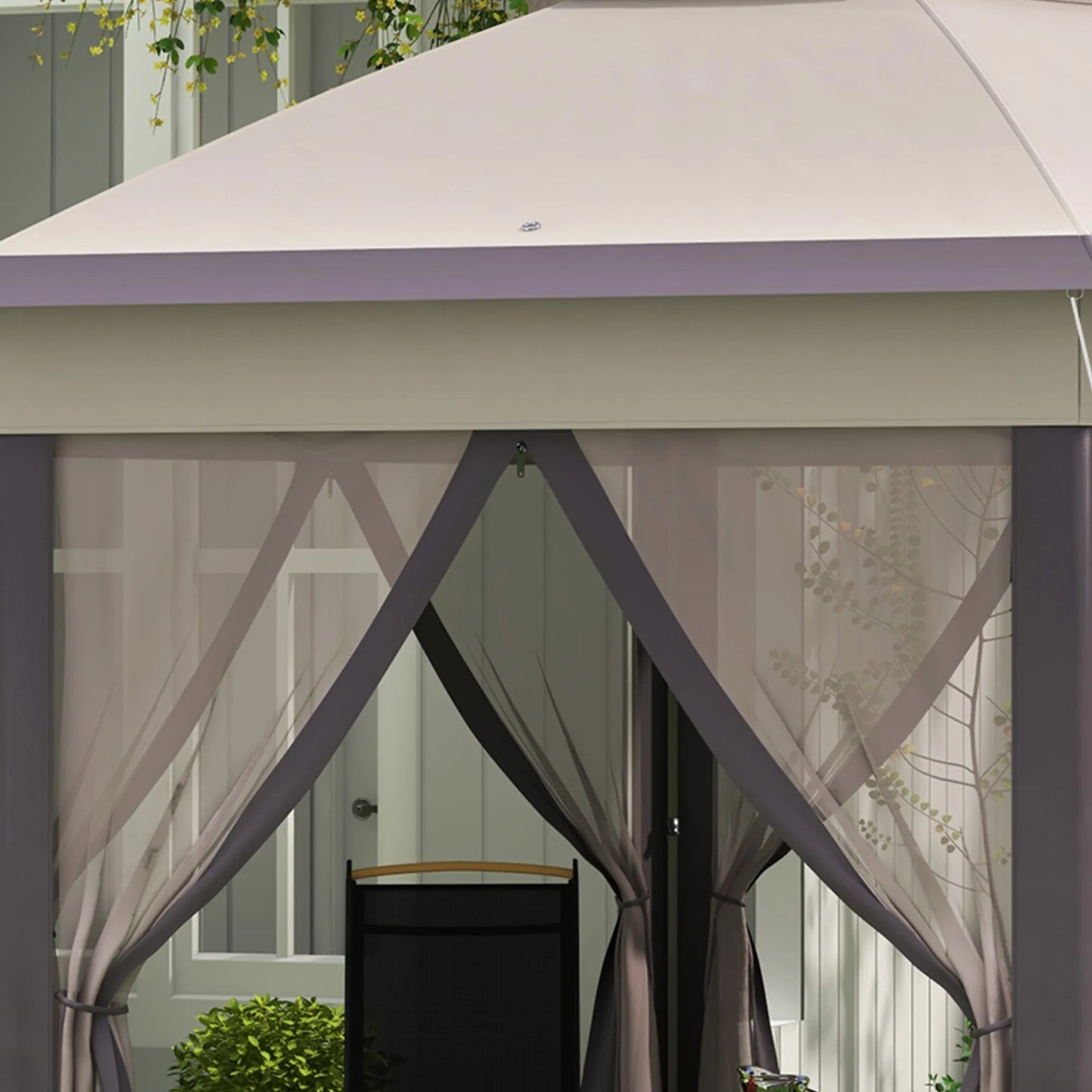 13.3' Hexagon Soft Top 2-Tier Canopy Gazebo Shade W/ Steel Supporting Frame