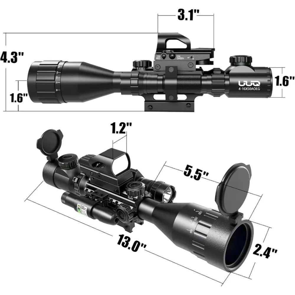 4-12&16X50 AO rifle sight Red/Green illuminated ranging sight W/ Green laser