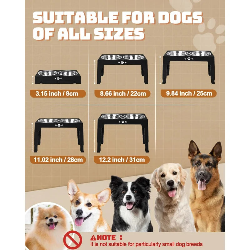 Adjustable Elevated Dog Bowls Stand with 3 Stainless Steel Bowls