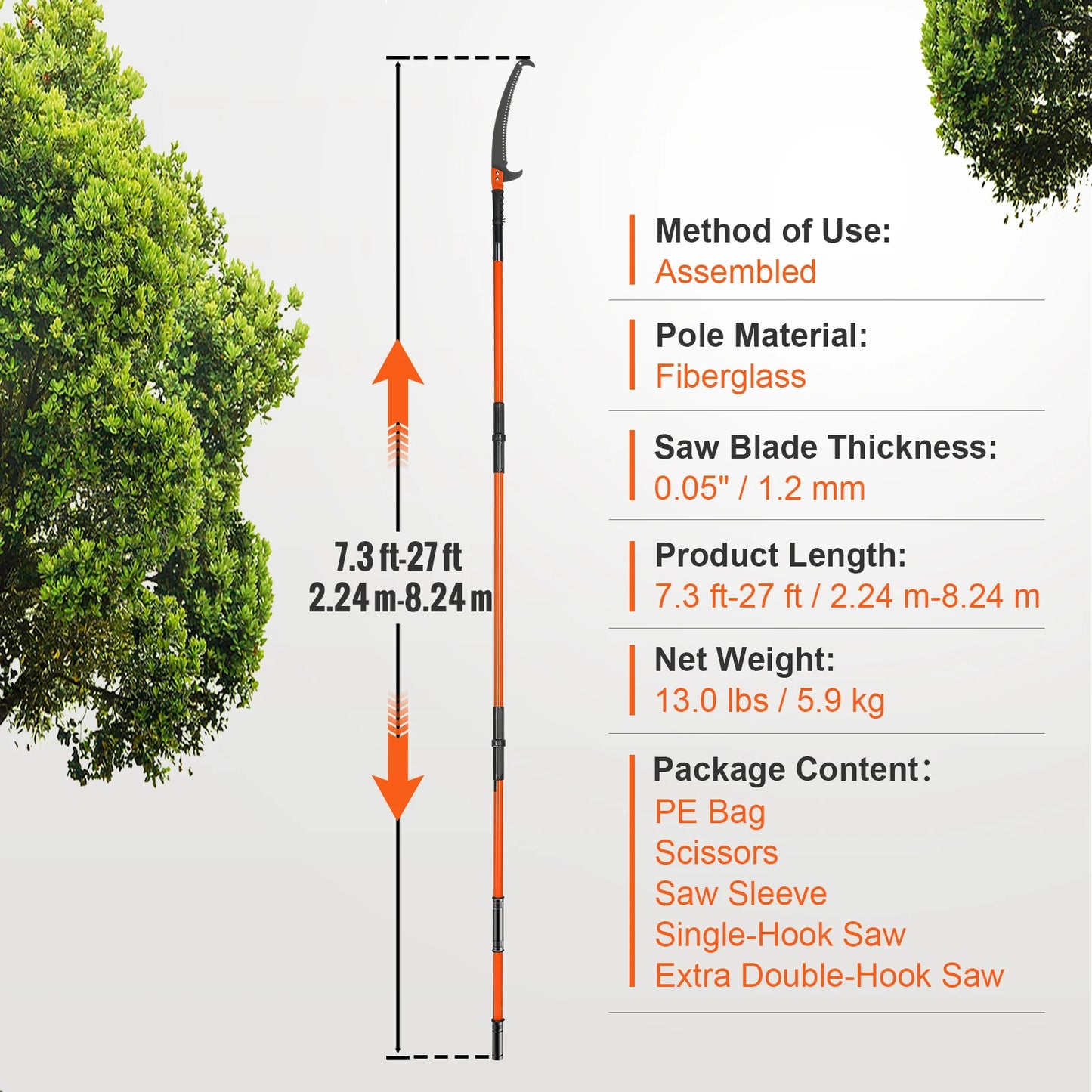 SucceBuy Manual Pole Saw Extendable Tree Pruner With Sharp Steel Blade For High Branches