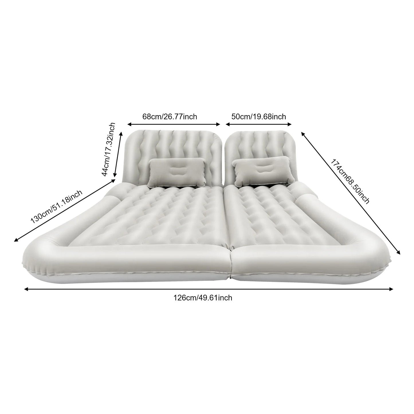 Grey/Black/ Beige Car Air Mattress Travel Bed Flocking Inflatable Car Bed +2Pillow for Camping