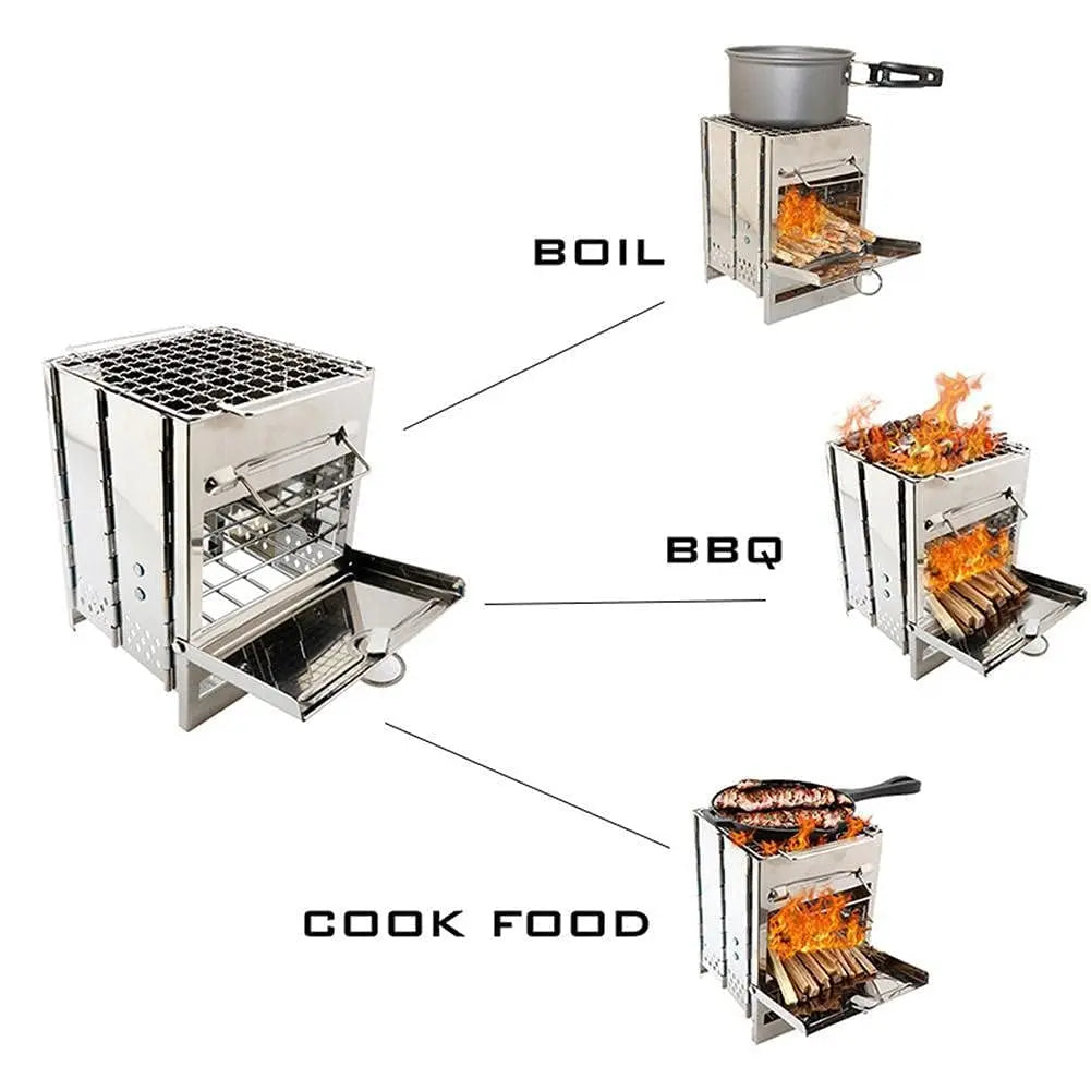 Collapsible Backpacking Survival Rocket Stove Stainless Steel Campfire Stove